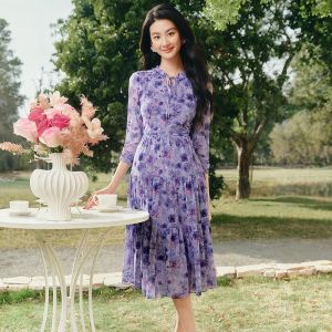 Koradior | Elegant Rose Print Tea Dress