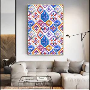 BILIBILI | Abstract Watercolor Bohemian Wall Art Canvas Painting Ikat Posters And Prints Wall Picture for Living Room Home Boho Wall Decor