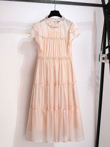 French Beautiful Pink Little Fly Sleeve Lyocell Dress Womens Summer New Style Lotus Leaf Edge Sleeveless Straight Tube Skirt