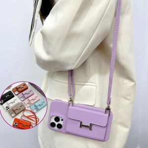 เคสกระเป๋าสตางค์ใส่บัตรหนังใส่กระเป๋าฮาร์ดแวร์สำหรับ Iphone 17 Pro Max Air 16 Pro 15 Pro 14 Max iPhone 13 Pro Max Iphone 11 Pro Iphone 12 Pro 13 Mini XR XS Max X 8 7 Plus SE 2022เคสซิลิโคนนิ่มแบบสะพายข้างสายโซ่สายคาดที่คล้อง