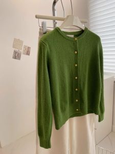 เสื้อคาร์ดิแกนถักหนา Dongdaemun Egg Home พร้อมกระดุมทองเล็ก ฤดูใบไม้ร่วง/ฤดูหนาว 2024 เสื้อสเวตเตอร์ถักสไตล์เกาหลีสำหรับผู้หญิง