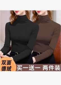 Áo Thun Dài Tay Cổ Cao Hai Mặt Lông Cừu Nữ 2023 Mùa Thu Mùa Đông Mới Ôm Vừa Vặn Mặc Bên Trong Lông Cừu Áo Sơ Mi Lót Đế Nữ