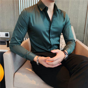 Áo Sơ Mi Nam Màu Xanh Lá Cây Dài Tay Mùa Thu Đông Mới Cỡ Lớn Chất Lượng Cao Su Mềm Mại Thời Trang Công Sở Thường Ngày