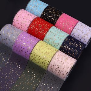 6cm 22Yards Tulle Roll Bronzing Silver Stars Ribbons DIY Childrens Hair Ornament Accessories Tull Cloth Bow Decoration Supplies