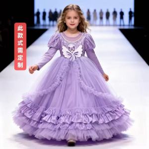 Princess Style Childrens Dress Girls Short Sleeve Soft Woolen Material Spring Autumn Winter Thickened High Waist Dress