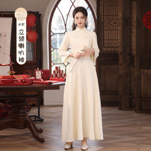 Champagne Color Registration Ceremony Dress Elegant Slimming Cheongsam Summer Dress for Women Daily Wear Short Size Fits