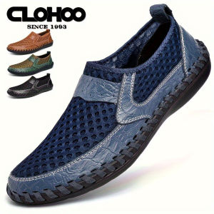 CLOHOO Hand-Sewn Casual Mesh Mens Shoes Comfortable Breathable Upper Fabric Durable Stitching Lightweight Footwear