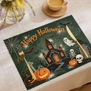 Bộ Thảm Trải Bàn Halloween VIKAMA - 2/4/6 CÁI Thảm Trải Bàn Hình Bí Ngô Ma Dơi Mèo Đen Lâu Đài Bộ Xương Chống Trượt Dùng Trang Trí Bàn Ăn Thấm Hút Trang Trí Nhà Bếp