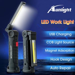 Aunlight USB Rechargeable Work Lights LED Work Light Hanging Hook 5 Modes Magnetic USB Rechargeable Flashlight Portable Working Flash Light