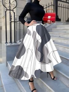 Printed Design Four Seasons Abstract Grey White Pattern Design Casual Style Half Skirt