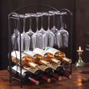MD MOHS DIAGNOSTICS Bottle Holder Wine Rack 4/8 Bottle of 8 Glass Holder Red Wine Cup Holder Creative Goblet Iron Art Stand Home Decor
