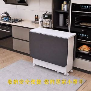 Modern Minimalist 6-Seater Foldable Dining Table with Storage Laminated Wood Black Marble Top White Frame Wheels Shelves