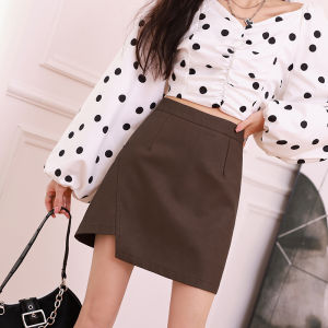 High Waist Asymmetrical A-Line Leather Mini Skirt for Women Autumn Winter Anti-Light Slimming Versatile Short Skirt