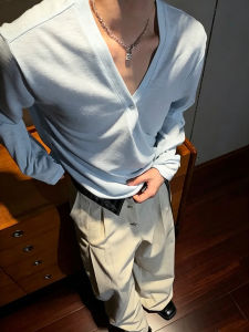 LIUBU | Slim Fit V-Neck Long Sleeve T-Shirt Classic Casual Breathable Linen Shirt