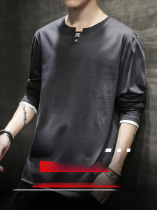 Mens Long Sleeve Cotton T-Shirt Trendy Base Layer Shirt Comfortable Breathable Casual Streetwear Spring Autumn Fashionable Sweatshirt