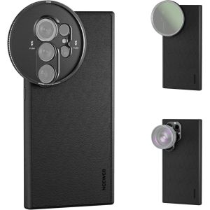 NEEWER Phone Case for S24 Ultra Protective Faux Leather Case Compatible with 17mm Lens Mounts & 67mm Filter Adapter PA052 Black