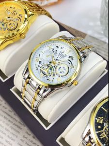 OPK jam tangan pria dewasa 2024 otomatis anti air bercahaya kalender cermin HD dial tali jam baja tahan karat jam tangan kasual