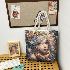 New Chinese Style Double-Sided Embroidered Large Capacity Canvas Bag Cotton Rope Handheld Casual Shopping Cloth Bag