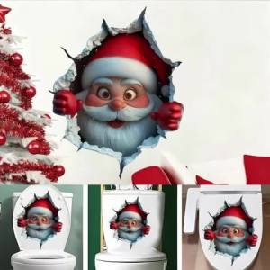 1-3pcs 3D Santa Claus Wall Stickers Removable Window Toilet Wall Decals Art Decor for Xmas Home Living Room Party Supplies