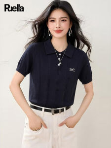puella | Summer Korean Style Polo Collar Embroidered Cable Knit Short Sleeve T Shirt