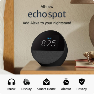All-new Amazon Echo Spot (2024 release) Smart alarm clock with vibrant sound + Alexa (3 Colors - Black Glacier White Ocean Blue) [Ready to Ship]