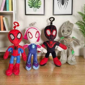 <Available> 20CM Movie Spider-Man Plush Keychain Into the Spider-Verse Gwen Peter Parker Groot Doll Pendant Soft Stuffed Toys Gift