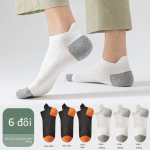 Hengyuanxiang Nam Cotton Vải Bông Tất Thể Thao Mùa Hè Mỏng Thoáng Khí Tất Chống Mùi Thuyền Hút Ẩm Màu Nguyên Chất Đơn Giản Phong Cách