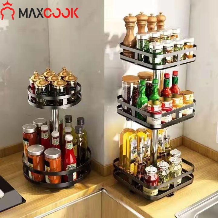 Maxcook 360 Rotating Spice Rack 1 2 3 Tier Metal Material Kitchen Seasoning Condiments Storage Organizer Lazada PH