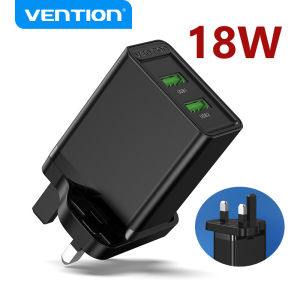 Vention 2 พอร์ต 18W Fast Charger UK ปลั๊ก QC3.0 AFC FCP USB อะแดปเตอร์ผนังปลั๊กเดินทางสําหรับ iPhone Samsung S20 Xiaomi 8