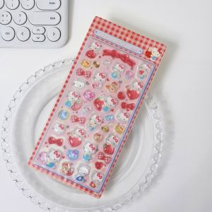 Sanrio | New! 8 Sets Sanrio Style Hello Kitty Kuromi 3D Crystal Stickers Cinnamoroll My Melody Cartoon Decoration DIY Phone Case Stickers