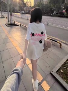 Áo Thun Cotton Tay Ngắn Mùa Hè Cho Nữ Phong Cách Ngọt Ngào Mát Mẻ in Chữ Dáng Rộng Thoải Mái Mặc Thường Ngày