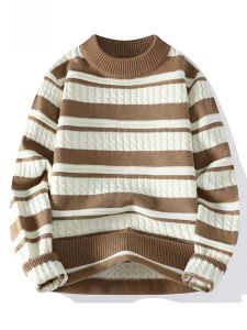 ROMON | Lormen Mens Thickened Round Neck Sweater Casual Inner Wear Base Layer Knitted Shirt Winter Fashion City Style Long Sleeve