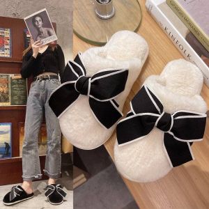 Cute Cotton Slippers for Couples Warm Plush Home Shoes Autumn Winter Indoor Use Womens Mens Sweet Style Butterfly Knot