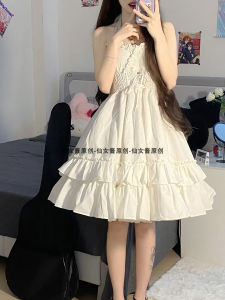 Váy Lolita Không Tay Cổ Treo Màu Trơn Cạp Cao Mùa Hè Váy Đi Biển Thường Ngày Cho Nữ