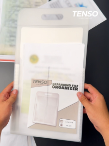 TENSO Vertical Expanding File Organizer Clear Plastic Document Holder Bag with Handle (5 Pockets Long / FC Size)