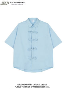 New Chinese Style Butterfly Knot Embroidered Letter Loose Short Sleeve Shirt Men Women INS Pure Color Half Sleeve Trendy Shirt