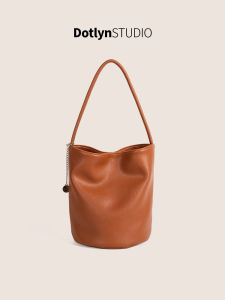 Dotlyn2024 New Korean Style Soft Leather Single Shoulder Underarm Bag Women High-End Commuter Handbag Bucket Shape Tote Bag