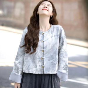 RELNLEX | Bộ Đồ Phối Mùa Thu Cỡ Lớn Áo Kẹp Hoa Văn Trung Quốc Quần Ống Rộng