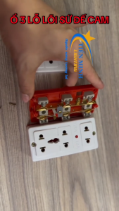 Combo 5 cái/10 cái/20 cái ổ cắm điện 3 lỗ siêu tải đa năng lõi sứ chống cháy đế cam/đế xám có đèn báo