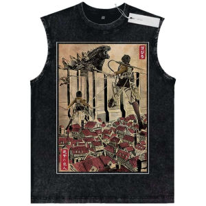 Bandai | 2026 Summer Mens Black Washed Tank Top Dragon Ball Goku Bulma Riding Shenron High - Quality Soft Fabric for Fitness Casual