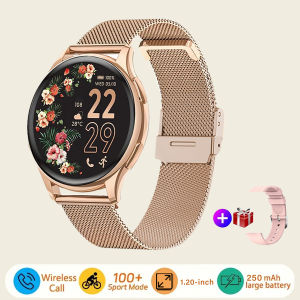 Smart watch for women always-on display IP67 fitness tracker with sleep monitoring/menstrual cycle black gold