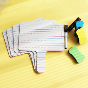 Handheld Whiteboard Four Lines and Three Grids Writing Board Erasable Answer Class English Teaching Aids Kids Mini Double-Sided Wooden