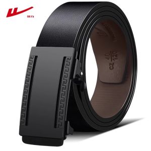 Pure Calfskin Leather Belt for Men Automatic Buckle Inner Wear No Tooth Business Style Alloy Clasp Single Circle Belt