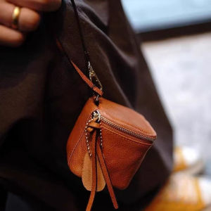Retro mini leather texture keybag fashionable headphone hanging bag keybag storage large capacity coin purse