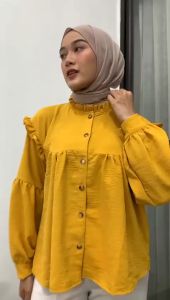 Ravela Blouse Crincle Jumbo Atasan Wanita Crinkle Kemeja Oversize Polos Kekinian Blosue Terbaru 2023