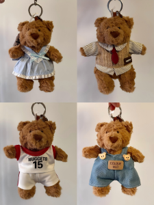 Adorable 12cm Plush Bear Doll Keychain Bag Pendant Sweet Cute Style Fabric Material Toy for Trendy Dolls Barcelona Bear Baby Clothes