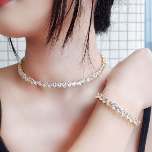 SEQUITO เครื่องประดับคอเจ้าสาวยอดนิยมแบบใหม่ฝังฝังฝังเพชรแบบเต็มตัวประดับเพชรเทียมเพทายสีขาวทองสร้อยคอโชคเกอร์ปรับได้เครื่องประดับ SJ401สำหรับงานแต่งงาน