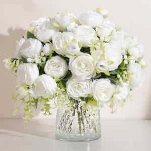 1/2Pcs 30cm Rose White Silk Bouquet Peony Artificial Flower Buds Bride Wedding Decor Home Decoration Fake Flower Valentines Day