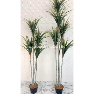 Pohon Hias Artificial Tanaman Daun Pandan Bali Lancip Hijau T140 X4 & T180 X5 Latex Pot Dasar Hitam Plastik Dekorasi Rumah