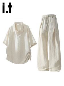 izzue | Old Money Style Linen Short Sleeve Leisure Set for Men Summer